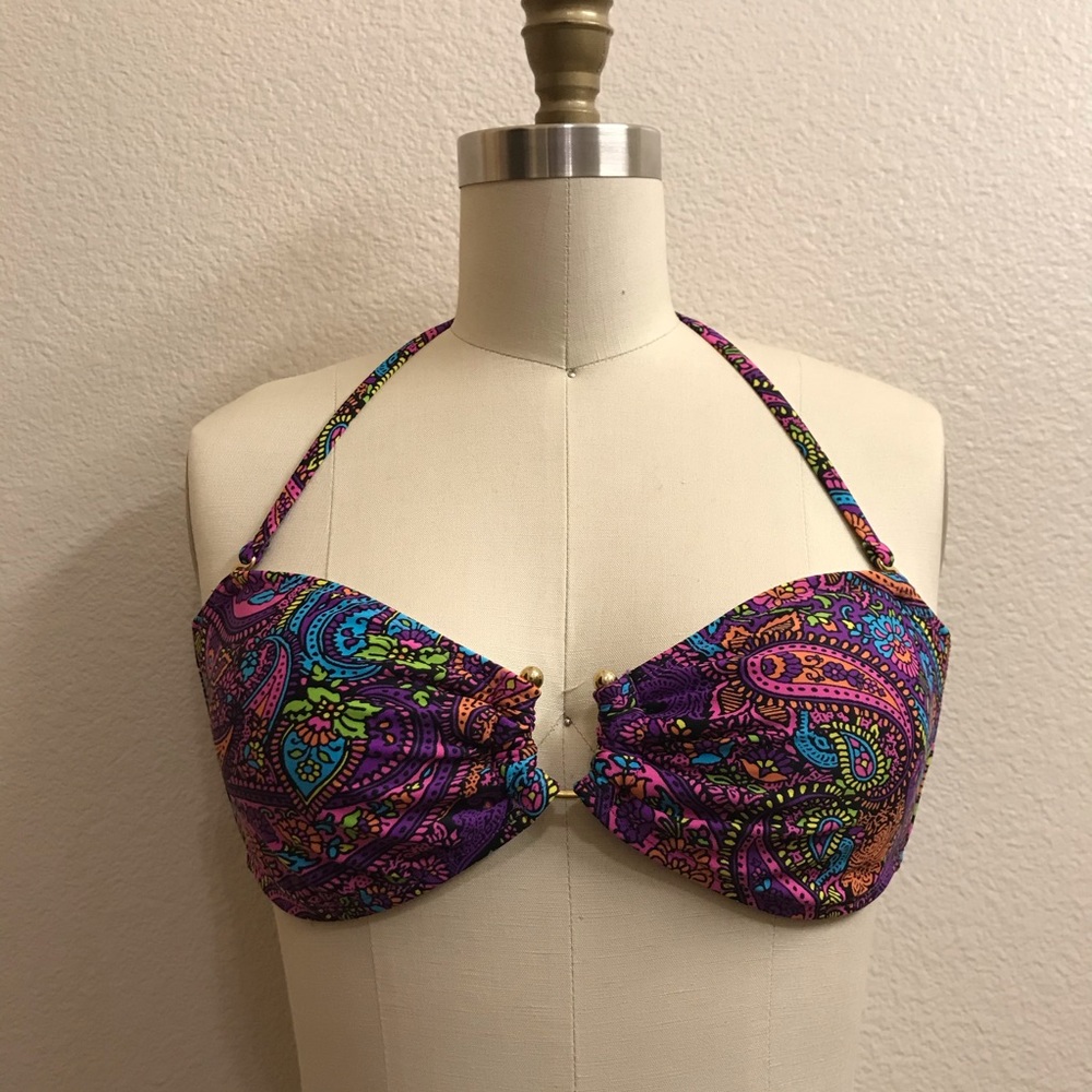 Xhilaration Purple Paisley Printed Bikini Top